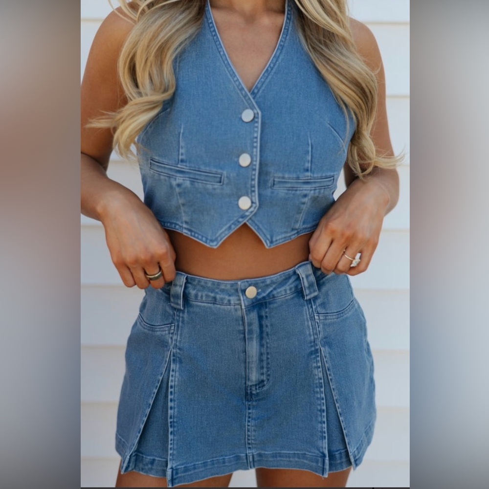 Denim Crop Top and Skort Set